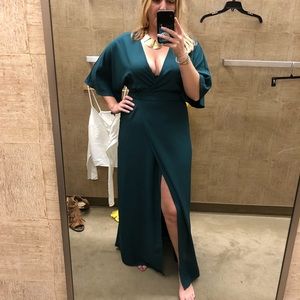 Emerald jewelry tone deep V kimono maxi dress